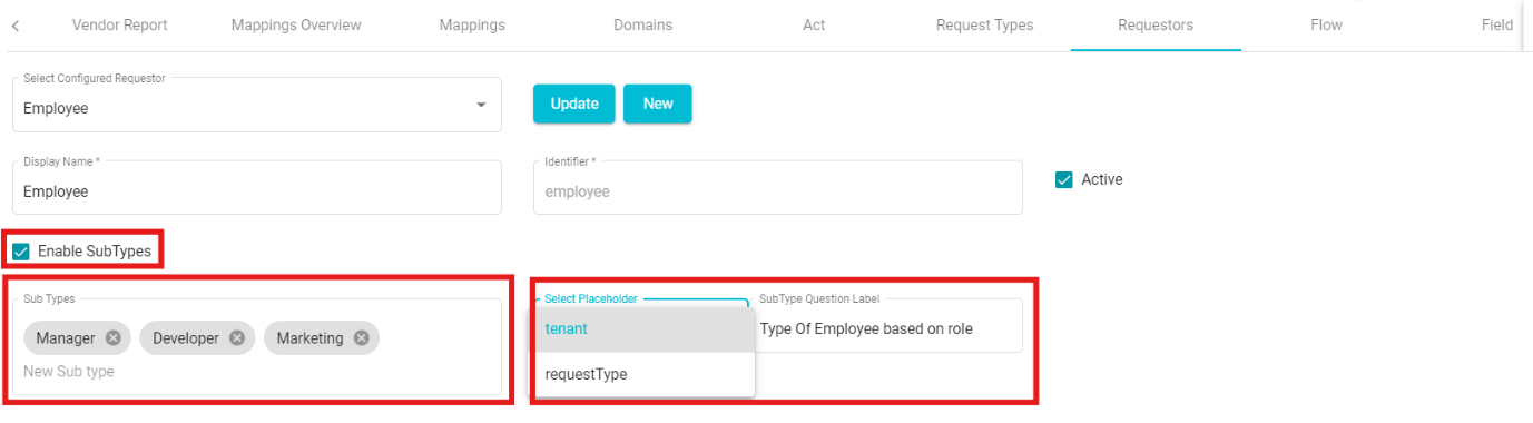 Image highlighting Enable subtypes checkbox,subtypes,place holder and question label fields